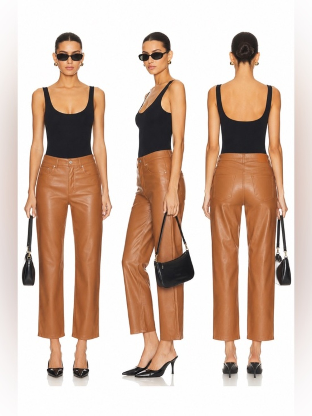 7 For All Mankind Cognac Faux Leather Straight Leg Pants Small